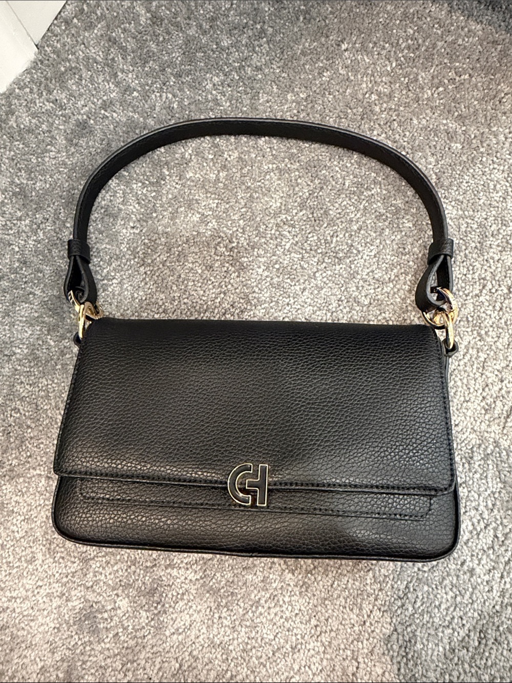 Cole Haan Black Leather Shoulder Bag with Gold Hardware